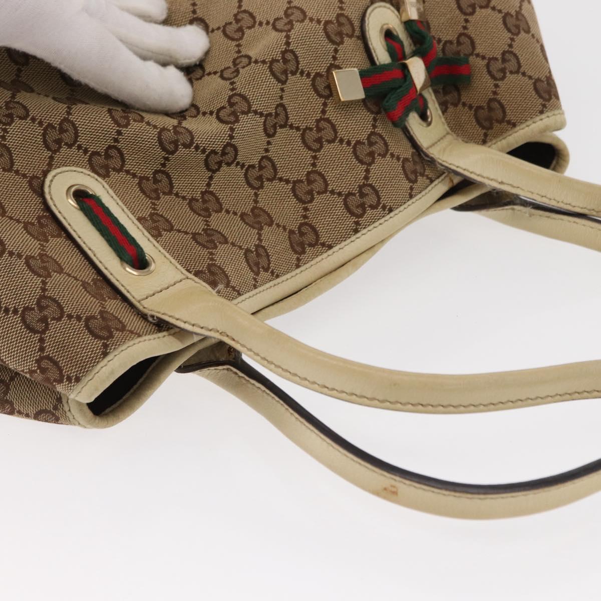 GUCCI GG Canvas Web Sherry Line Pretty Tote Bag Beige Gold 163805 Auth ka637