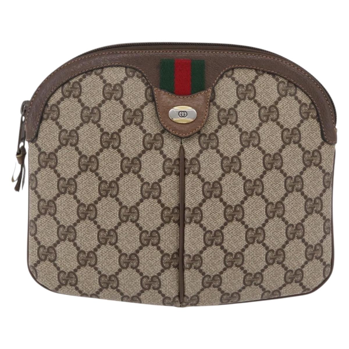 GUCCI GG Supreme Web Sherry Line Bag PVC Beige Gold 904 02 047 Auth ka6370