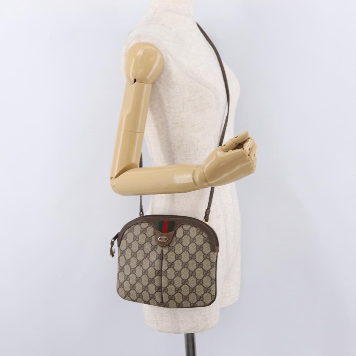 GUCCI GG Supreme Web Sherry Line Bag PVC Beige Gold 904 02 047 Auth ka6370