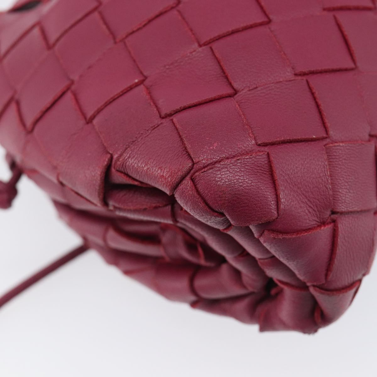 BOTTEGA VENETA INTRECCIATO Shoulder Bag Leather Bordeaux Gold Auth ka6373V