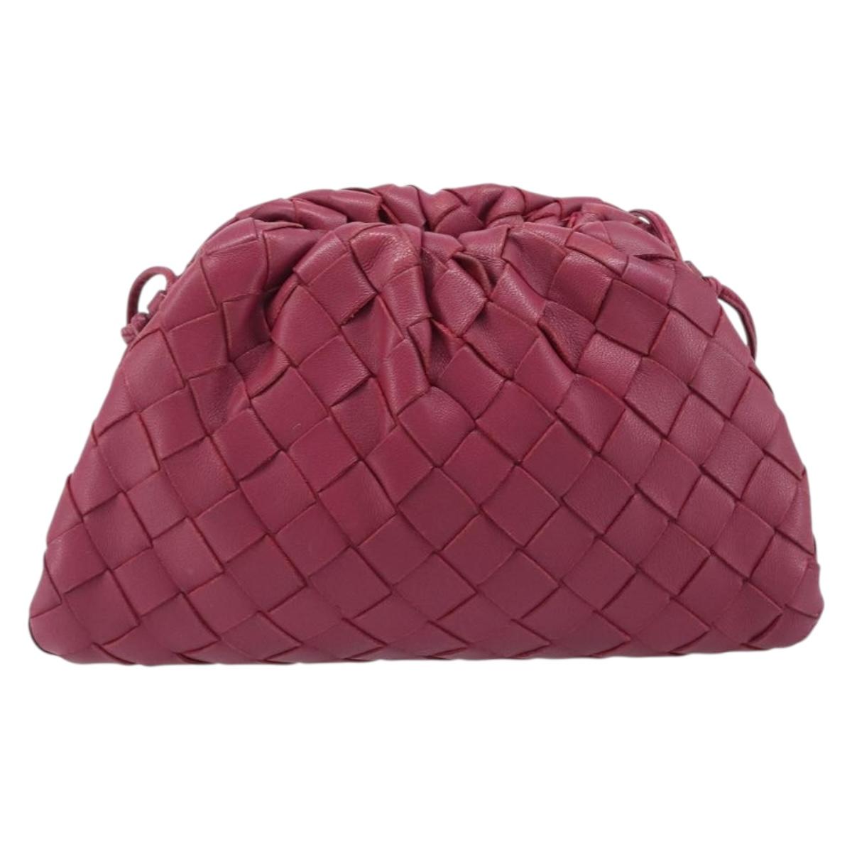 BOTTEGA VENETA INTRECCIATO Shoulder Bag Leather Bordeaux Gold Auth ka6373V