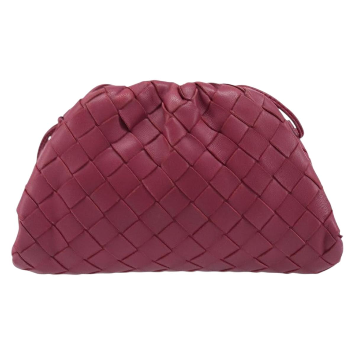 BOTTEGA VENETA INTRECCIATO Shoulder Bag Leather Bordeaux Gold Auth ka6373V