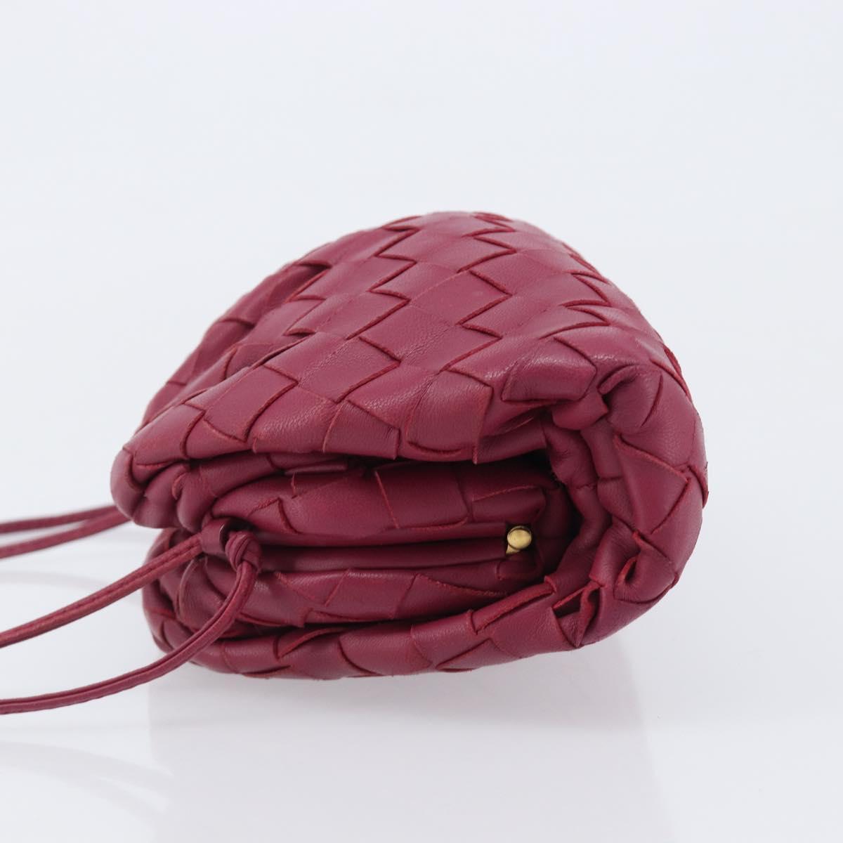 BOTTEGA VENETA INTRECCIATO Shoulder Bag Leather Bordeaux Gold Auth ka6373V