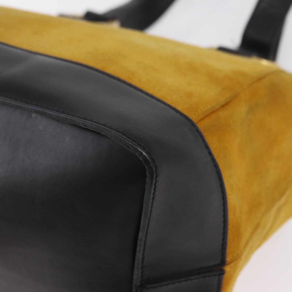 CELINE Tote Bag Suede Yellow Gold Auth ka6374
