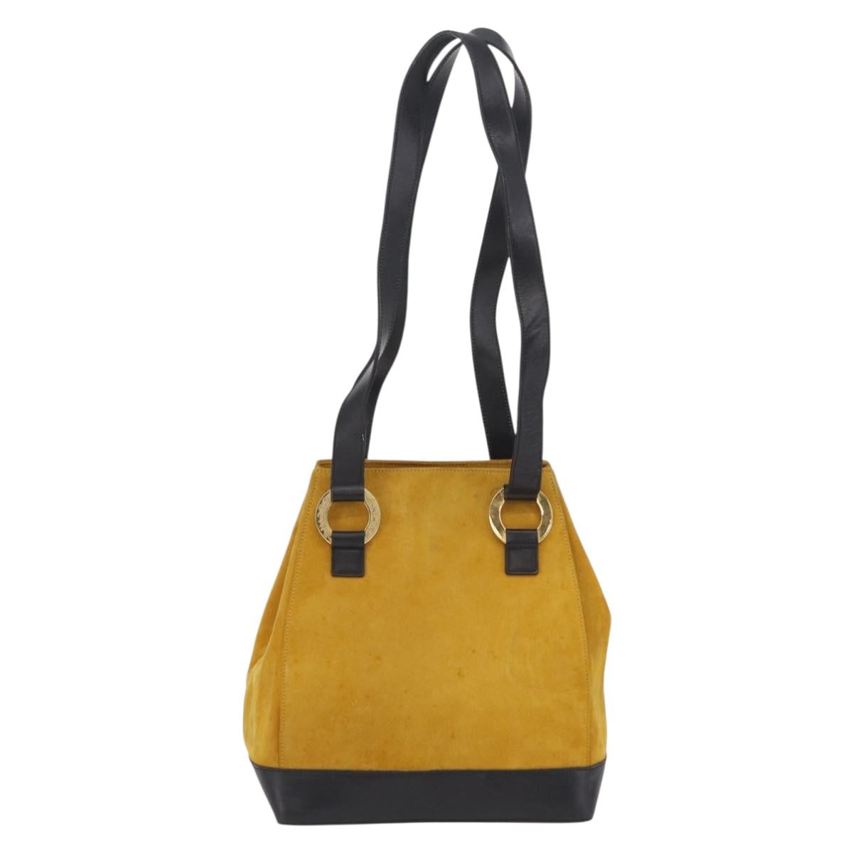 CELINE Tote Bag Suede Yellow Gold Auth ka6374