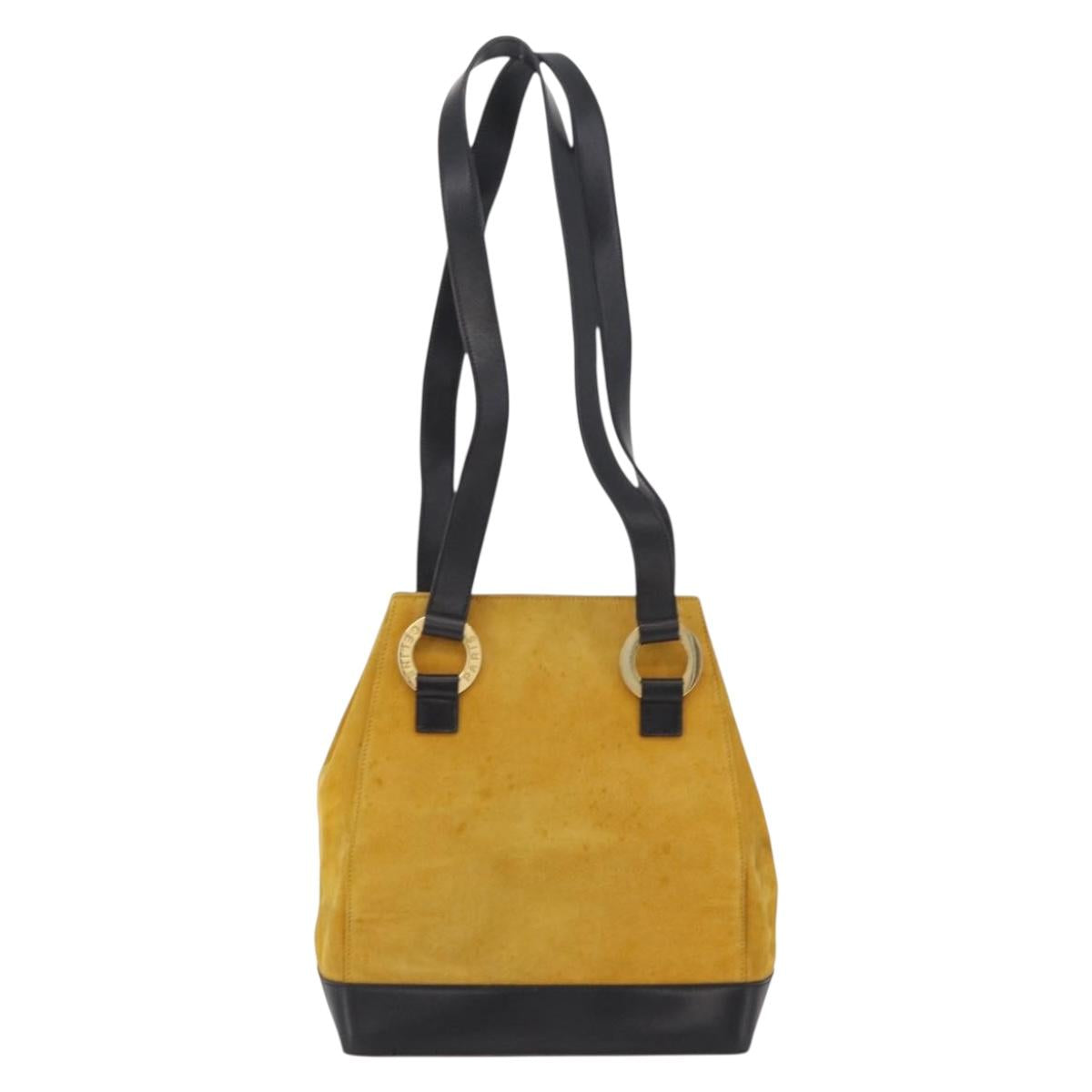 CELINE Tote Bag Suede Yellow Gold Auth ka6374