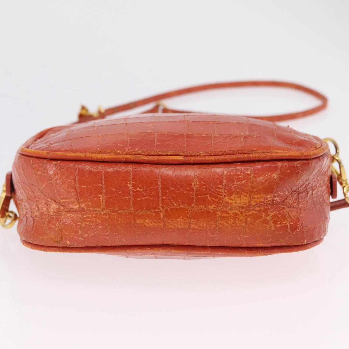 Miu Miu Shoulder Bag Leather Croco Embossed Orange Gold Auth ka6376