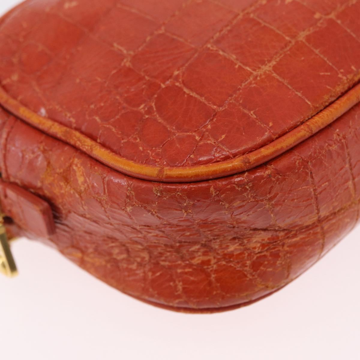 Miu Miu Shoulder Bag Leather Croco Embossed Orange Gold Auth ka6376