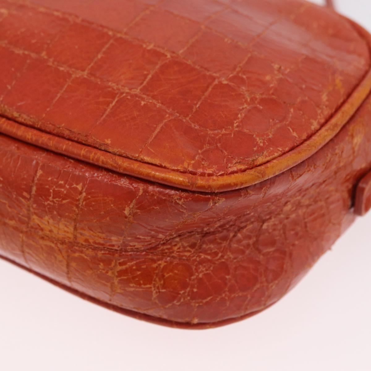 Miu Miu Shoulder Bag Leather Croco Embossed Orange Gold Auth ka6376
