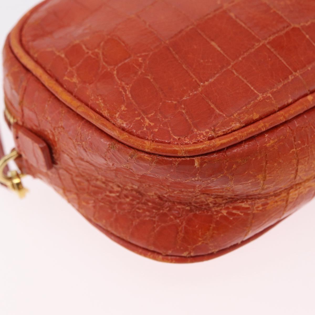 Miu Miu Shoulder Bag Leather Croco Embossed Orange Gold Auth ka6376