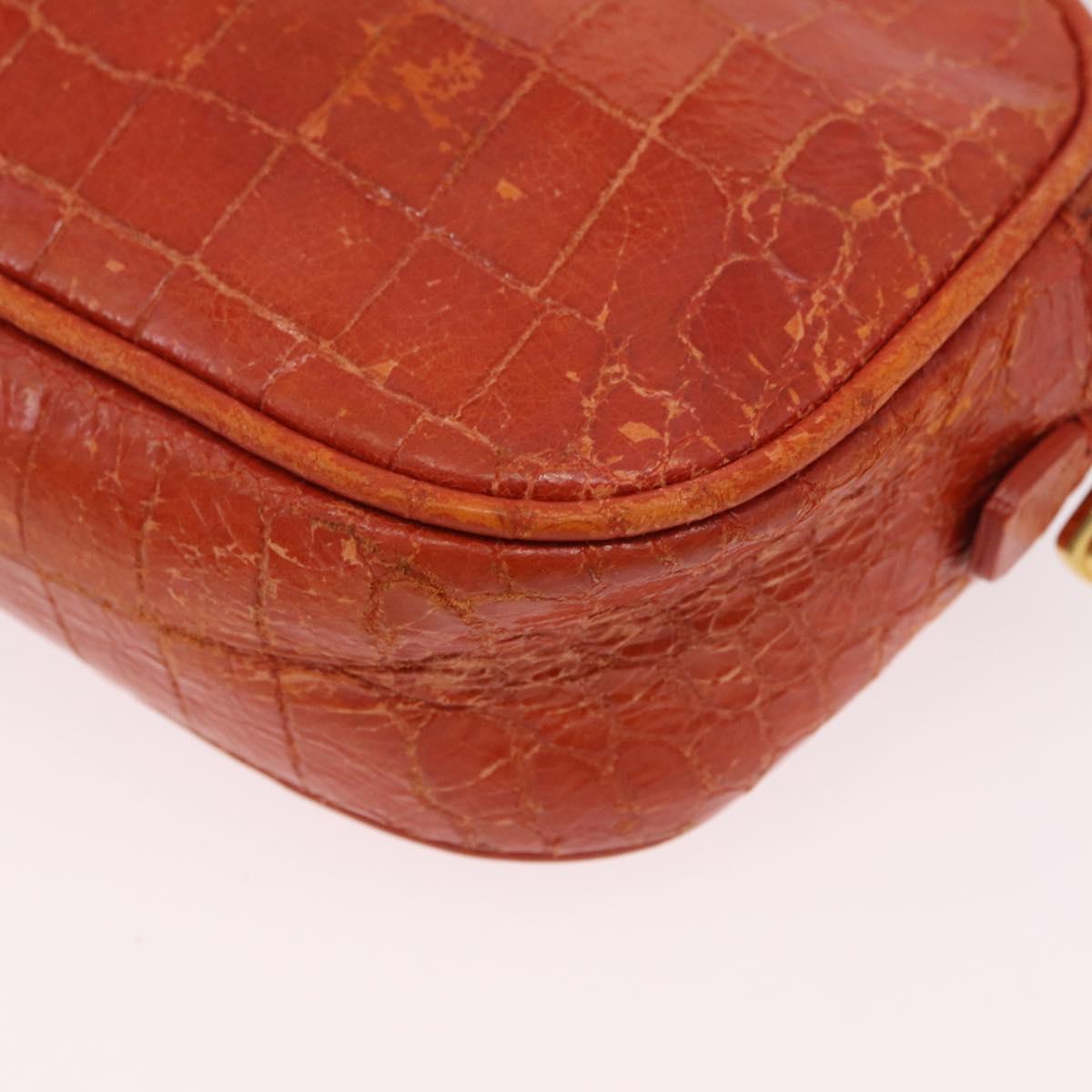 Miu Miu Shoulder Bag Leather Croco Embossed Orange Gold Auth ka6376