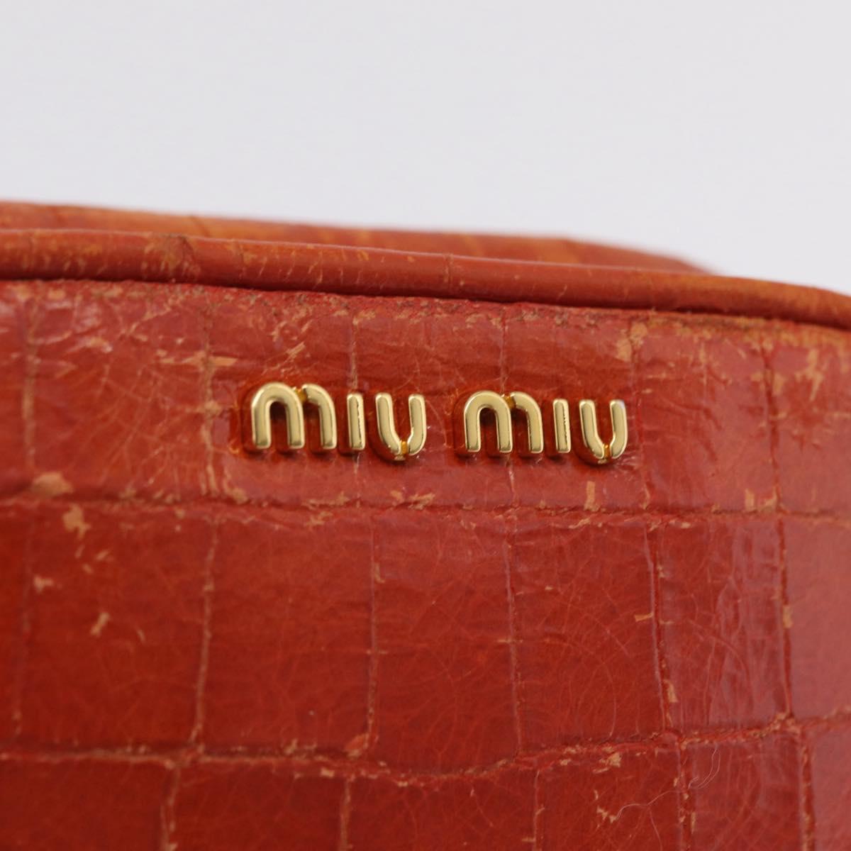 Miu Miu Shoulder Bag Leather Croco Embossed Orange Gold Auth ka6376
