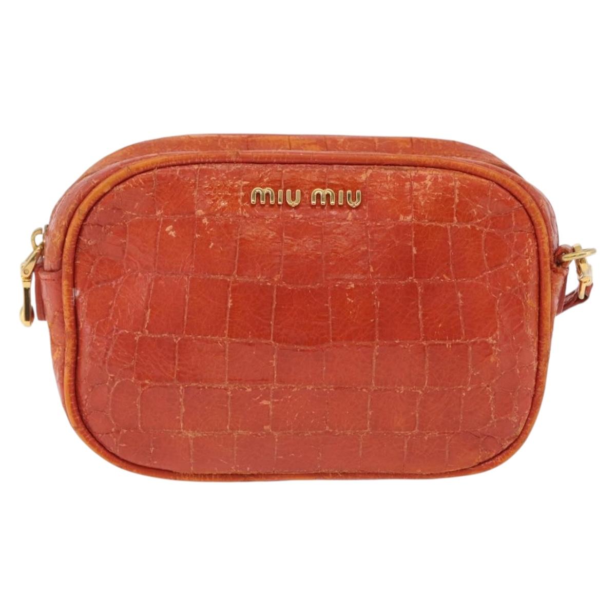 Miu Miu Shoulder Bag Leather Croco Embossed Orange Gold Auth ka6376