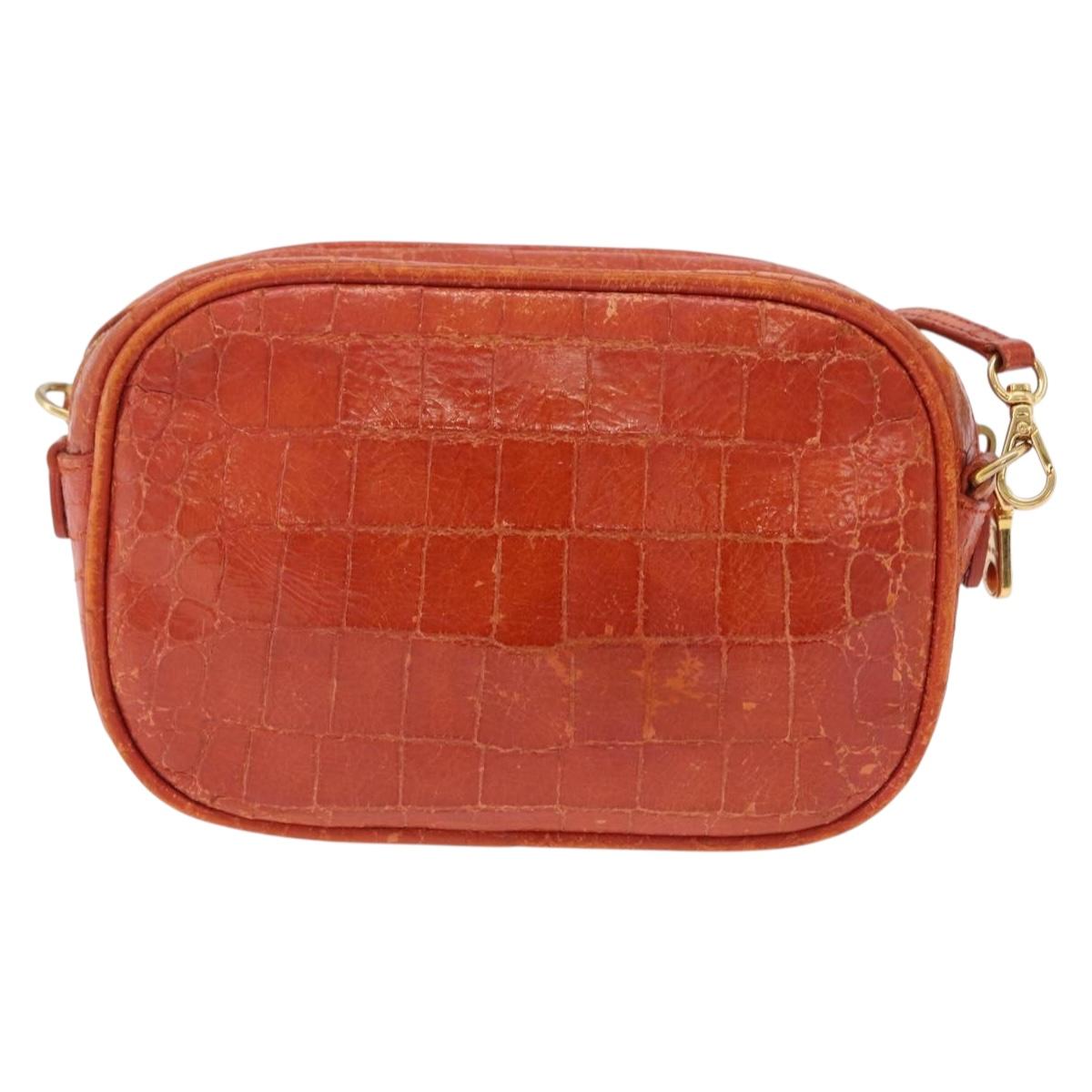Miu Miu Shoulder Bag Leather Croco Embossed Orange Gold Auth ka6376