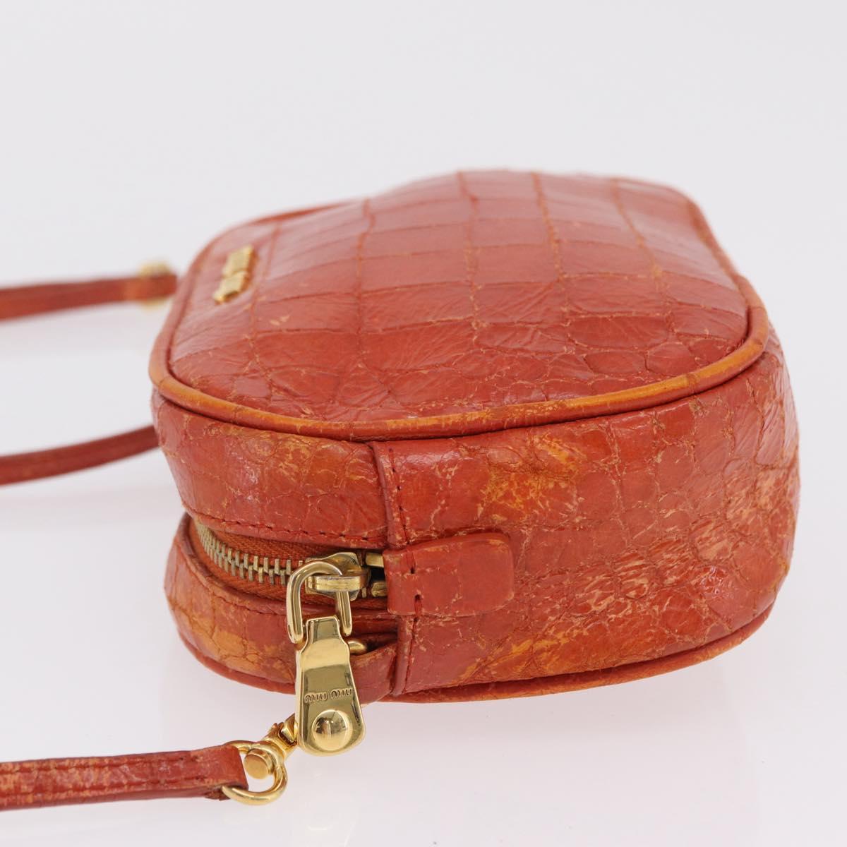 Miu Miu Shoulder Bag Leather Croco Embossed Orange Gold Auth ka6376