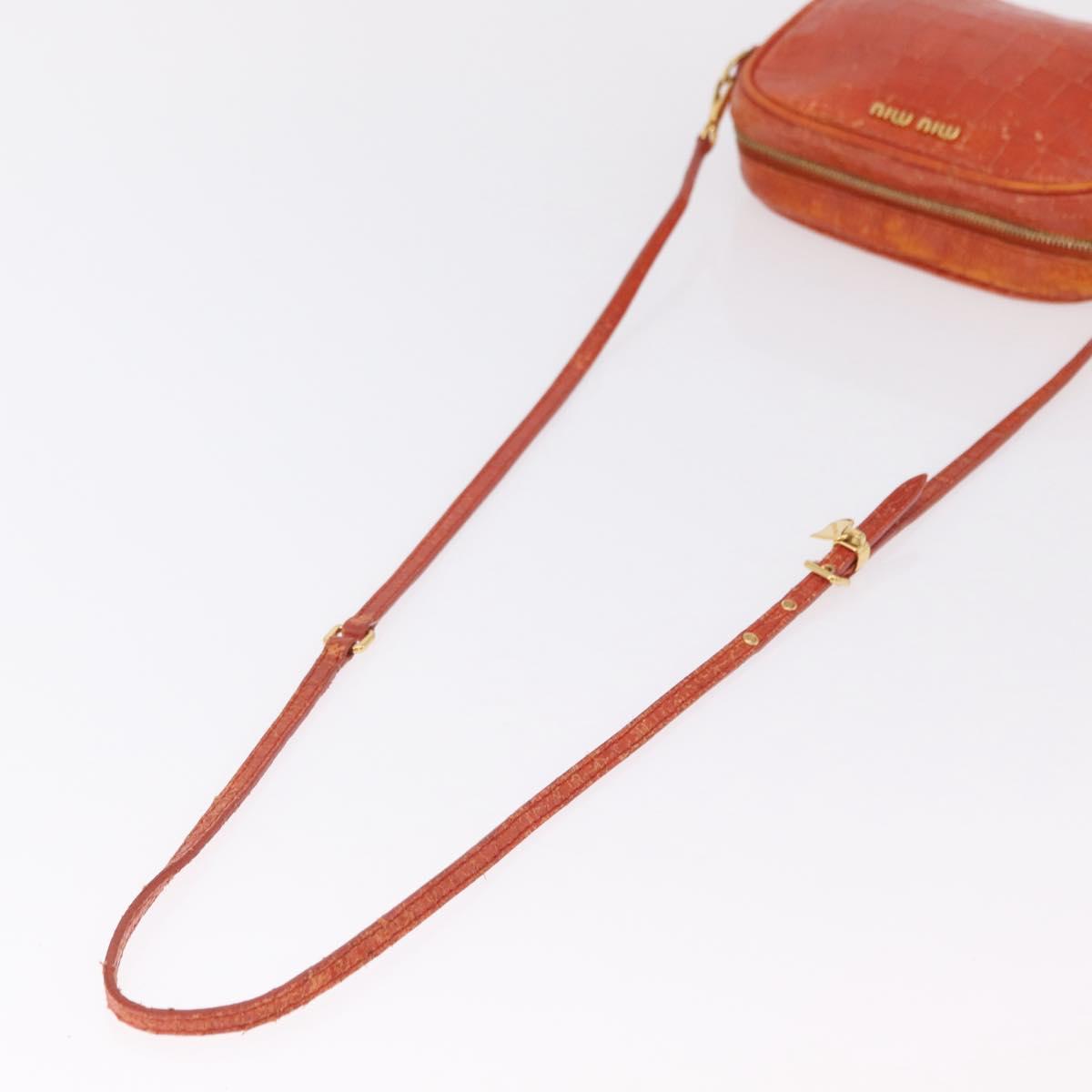 Miu Miu Shoulder Bag Leather Croco Embossed Orange Gold Auth ka6376