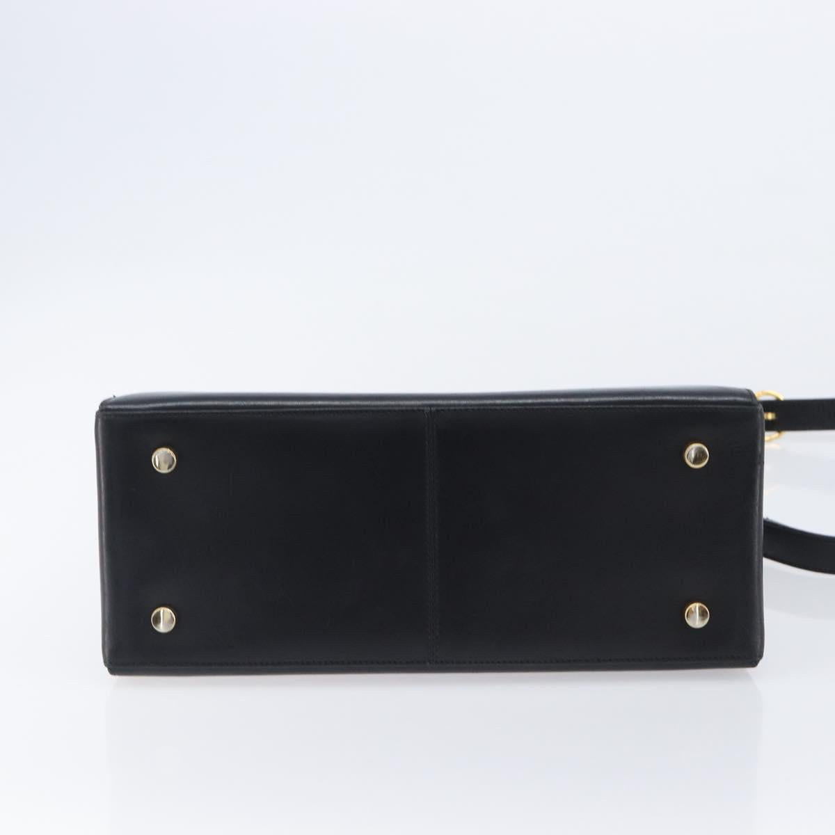 Salvatore Ferragamo Gancini Hand Bag Leather 2way Black Gold Auth ka6377