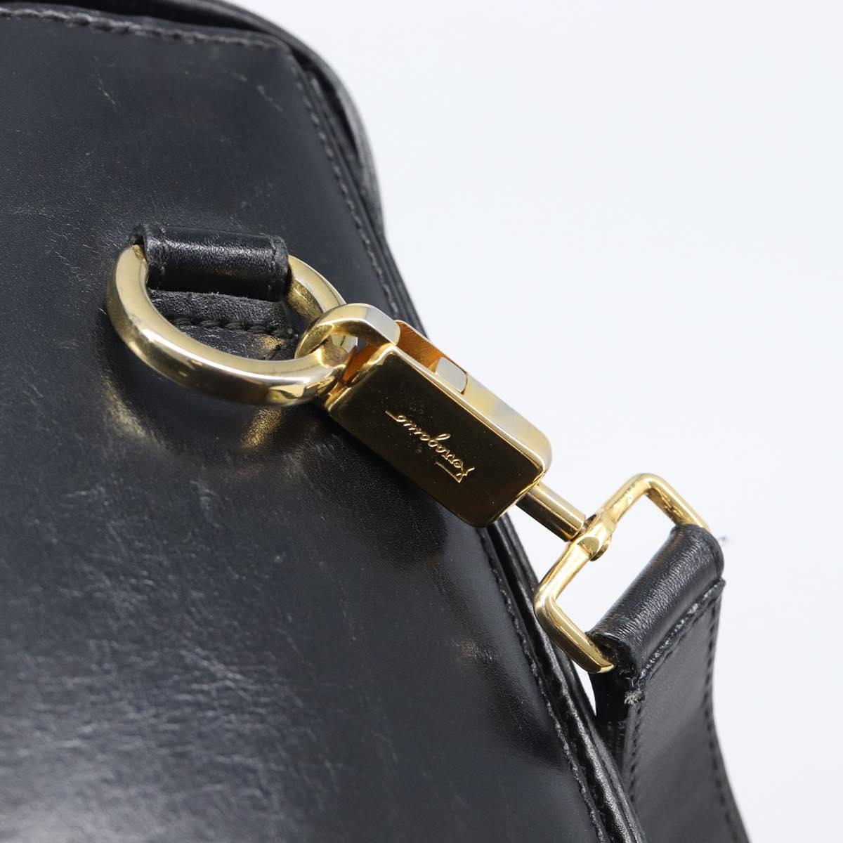 Salvatore Ferragamo Gancini Hand Bag Leather 2way Black Gold Auth ka6377