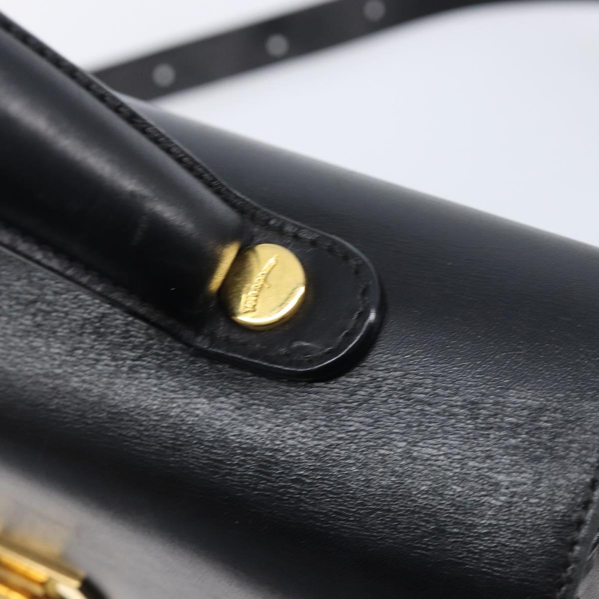 Salvatore Ferragamo Gancini Hand Bag Leather 2way Black Gold Auth ka6377