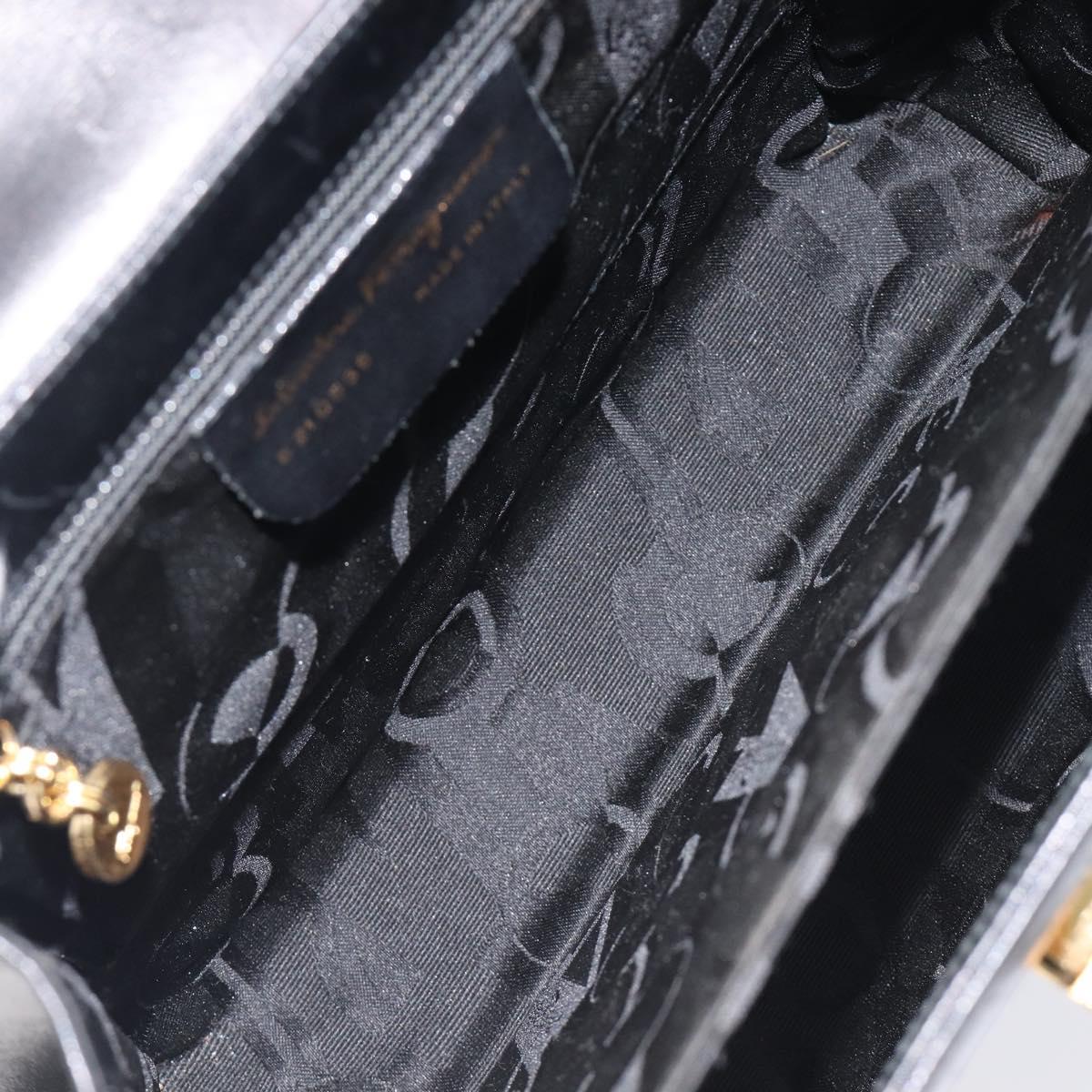 Salvatore Ferragamo Gancini Hand Bag Leather 2way Black Gold Auth ka6377