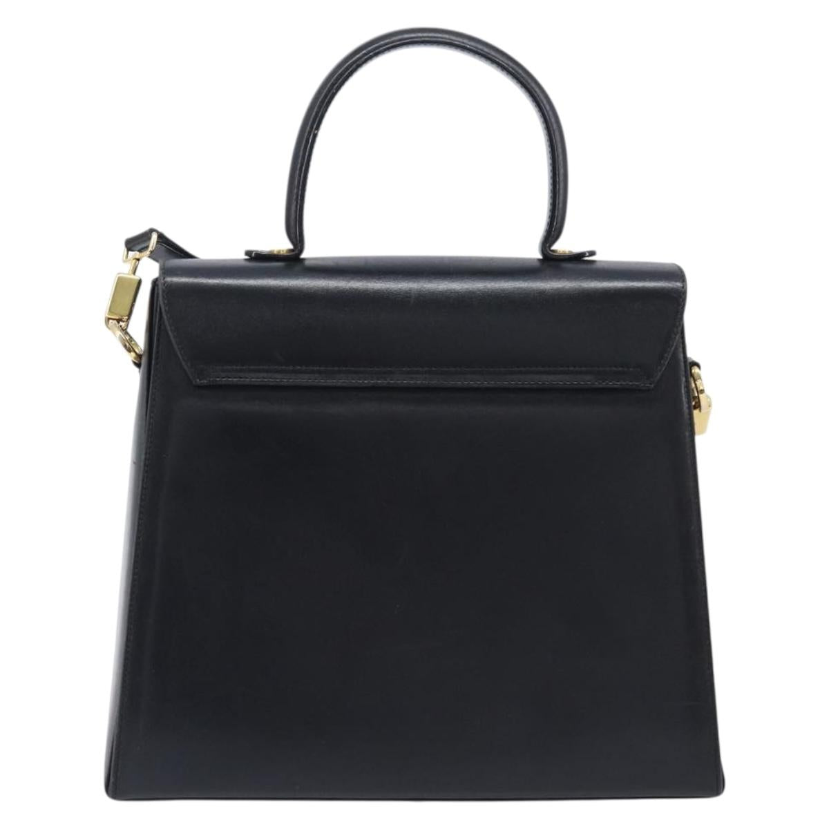 Salvatore Ferragamo Gancini Hand Bag Leather 2way Black Gold Auth ka6377