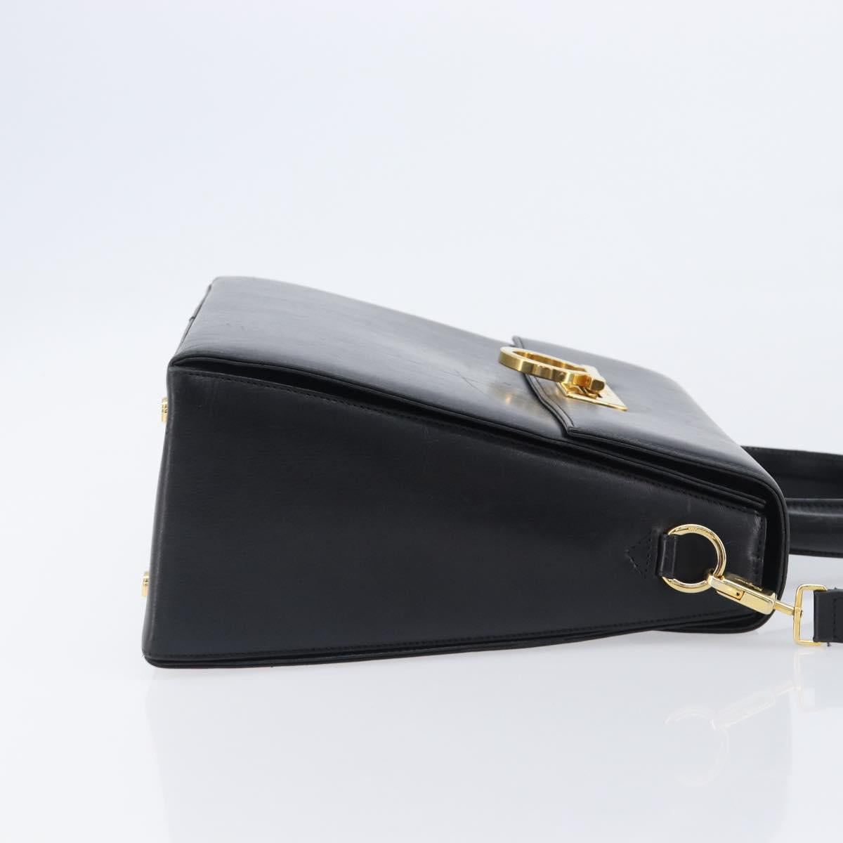 Salvatore Ferragamo Gancini Hand Bag Leather 2way Black Gold Auth ka6377