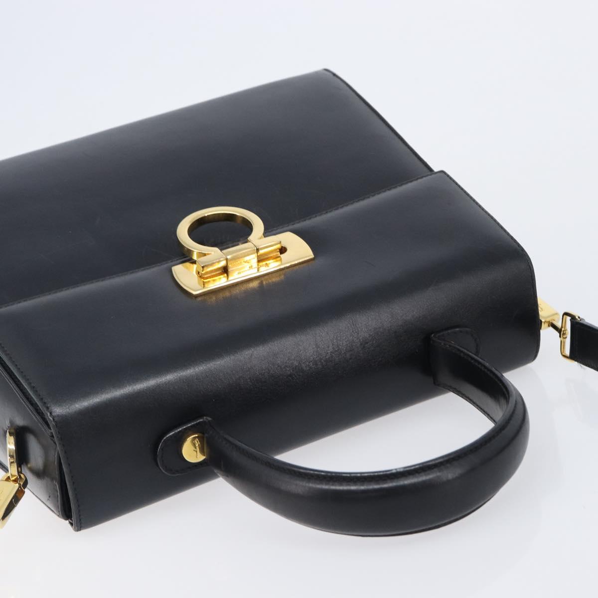 Salvatore Ferragamo Gancini Hand Bag Leather 2way Black Gold Auth ka6377