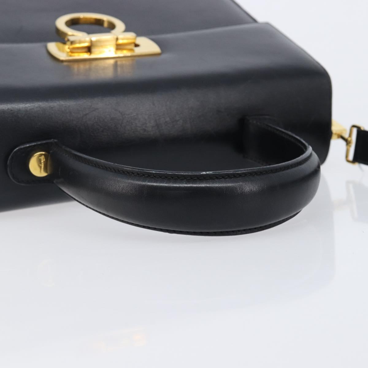 Salvatore Ferragamo Gancini Hand Bag Leather 2way Black Gold Auth ka6377