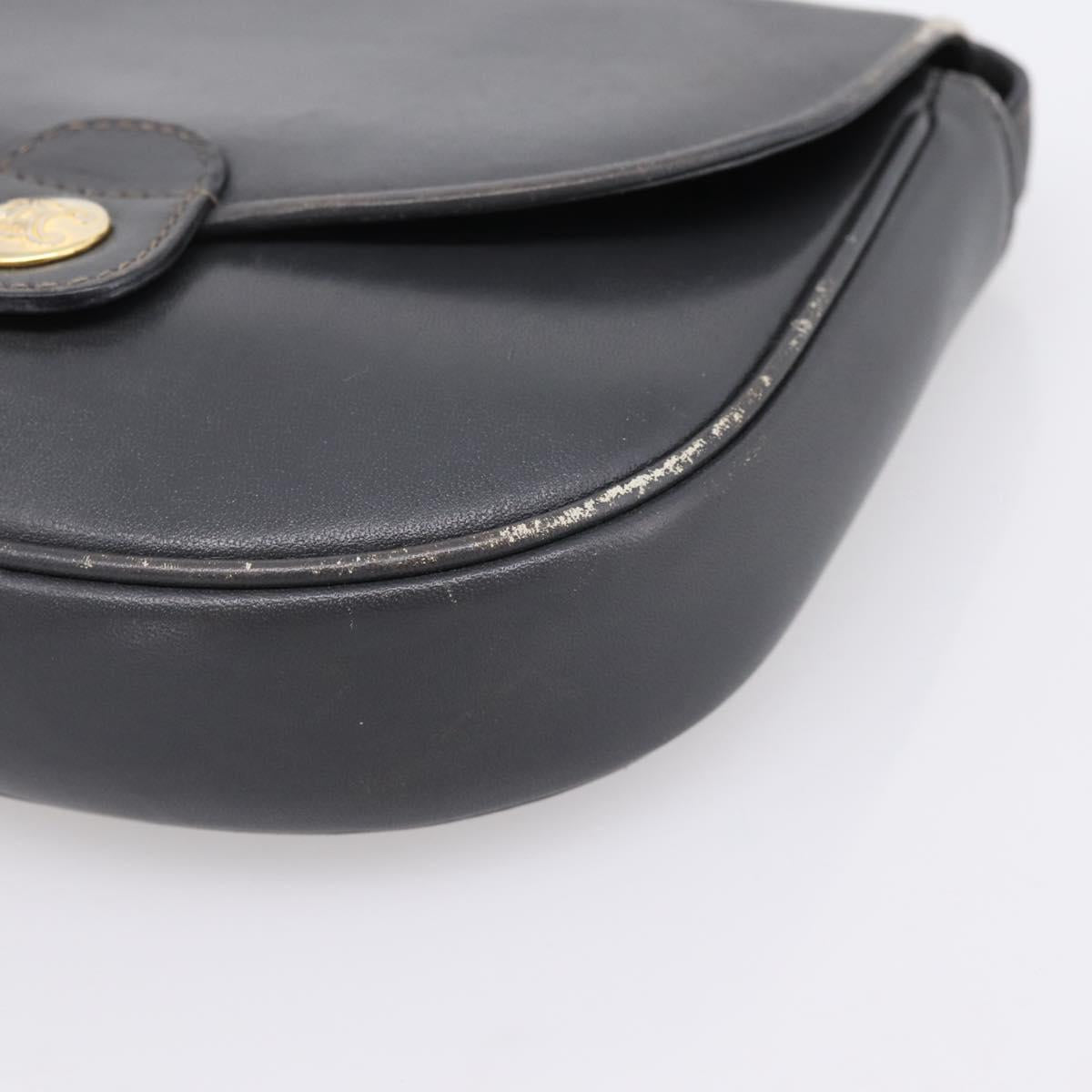 CELINE Shoulder Bag Leather Gray Gold Auth ka6378