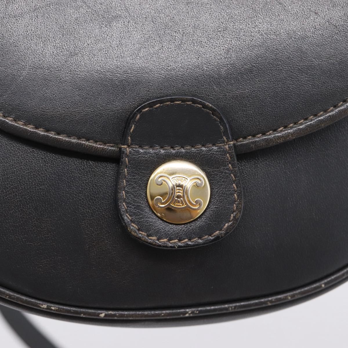 CELINE Shoulder Bag Leather Gray Gold Auth ka6378
