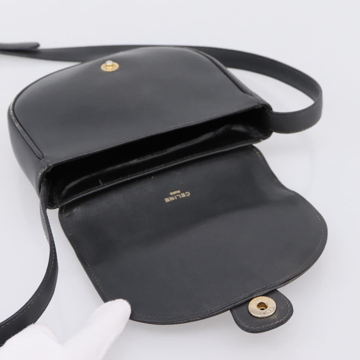 CELINE Shoulder Bag Leather Gray Gold Auth ka6378