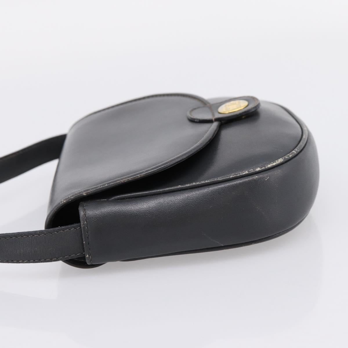 CELINE Shoulder Bag Leather Gray Gold Auth ka6378