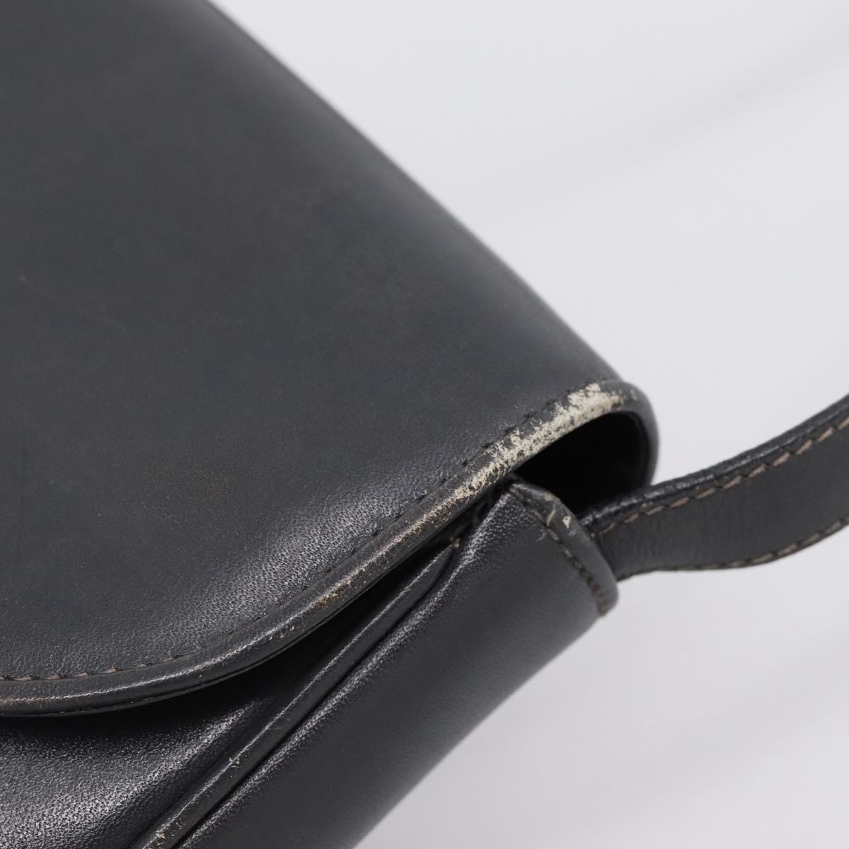 CELINE Shoulder Bag Leather Gray Gold Auth ka6378