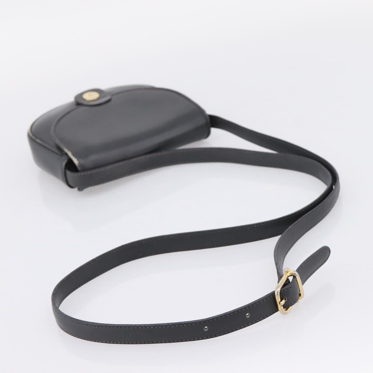 CELINE Shoulder Bag Leather Gray Gold Auth ka6378