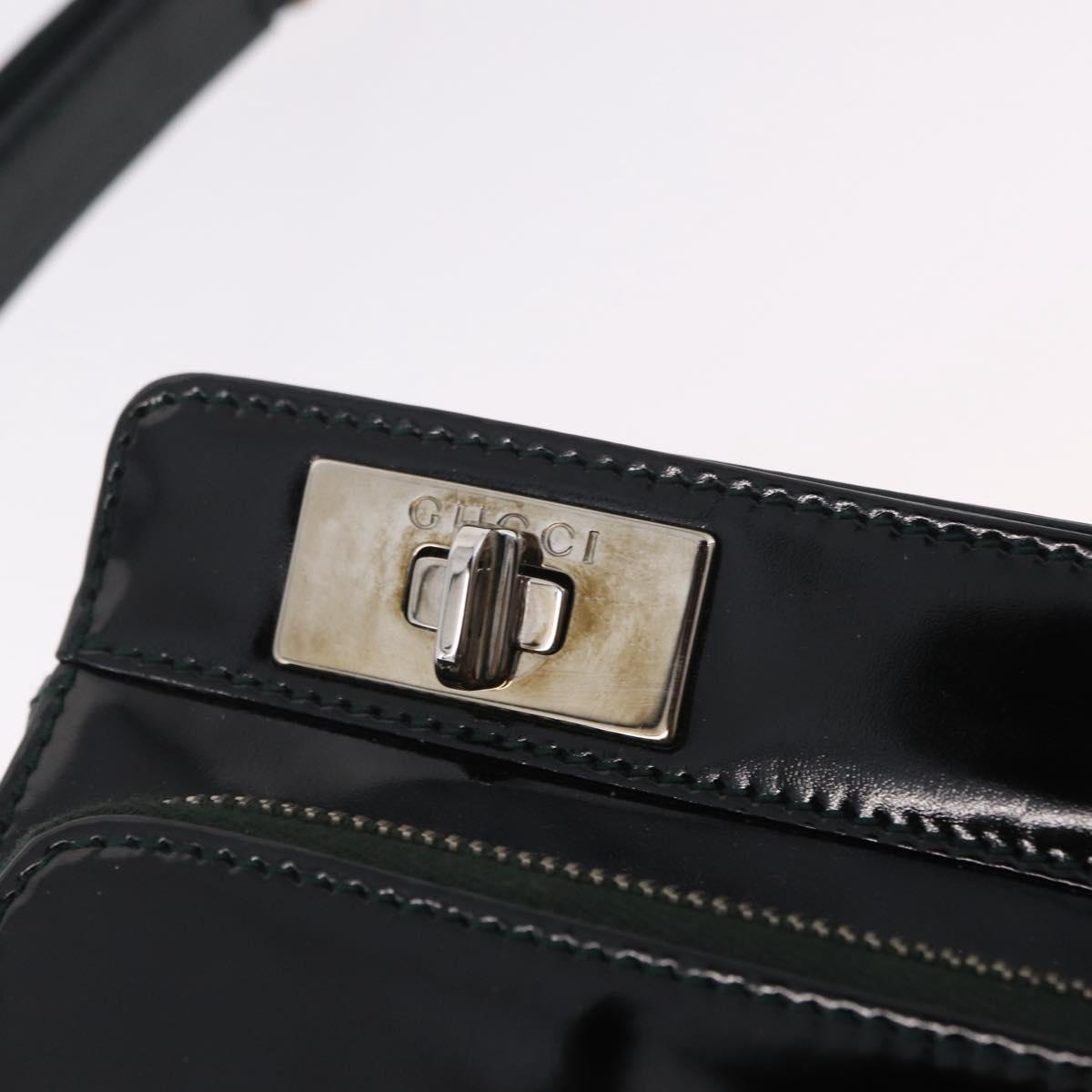 GUCCI Shoulder Bag Patent Leather Black Silver 001 2113 1677 Auth ka6380
