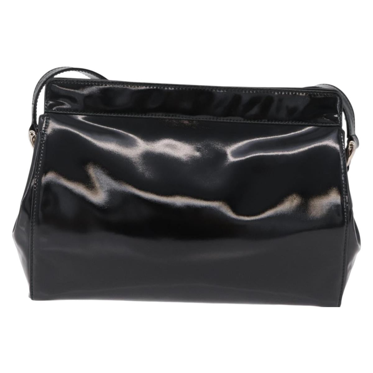 GUCCI Shoulder Bag Patent Leather Black Silver 001 2113 1677 Auth ka6380