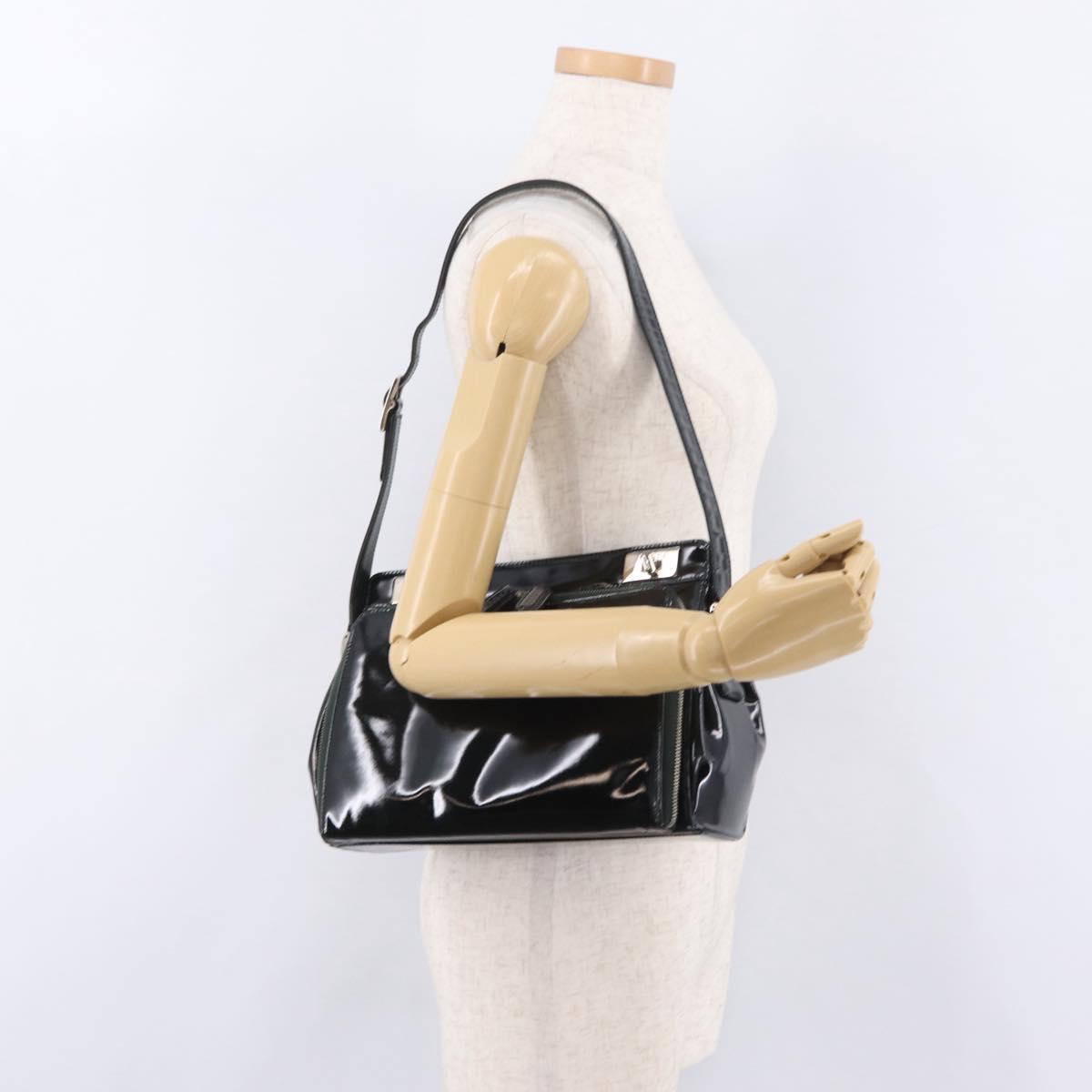 GUCCI Shoulder Bag Patent Leather Black Silver 001 2113 1677 Auth ka6380