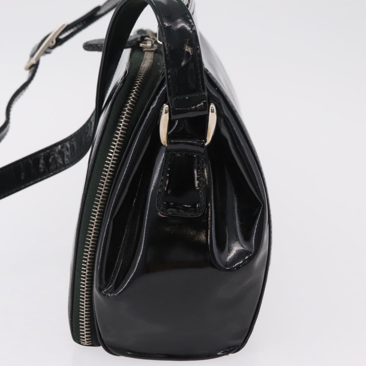 GUCCI Shoulder Bag Patent Leather Black Silver 001 2113 1677 Auth ka6380
