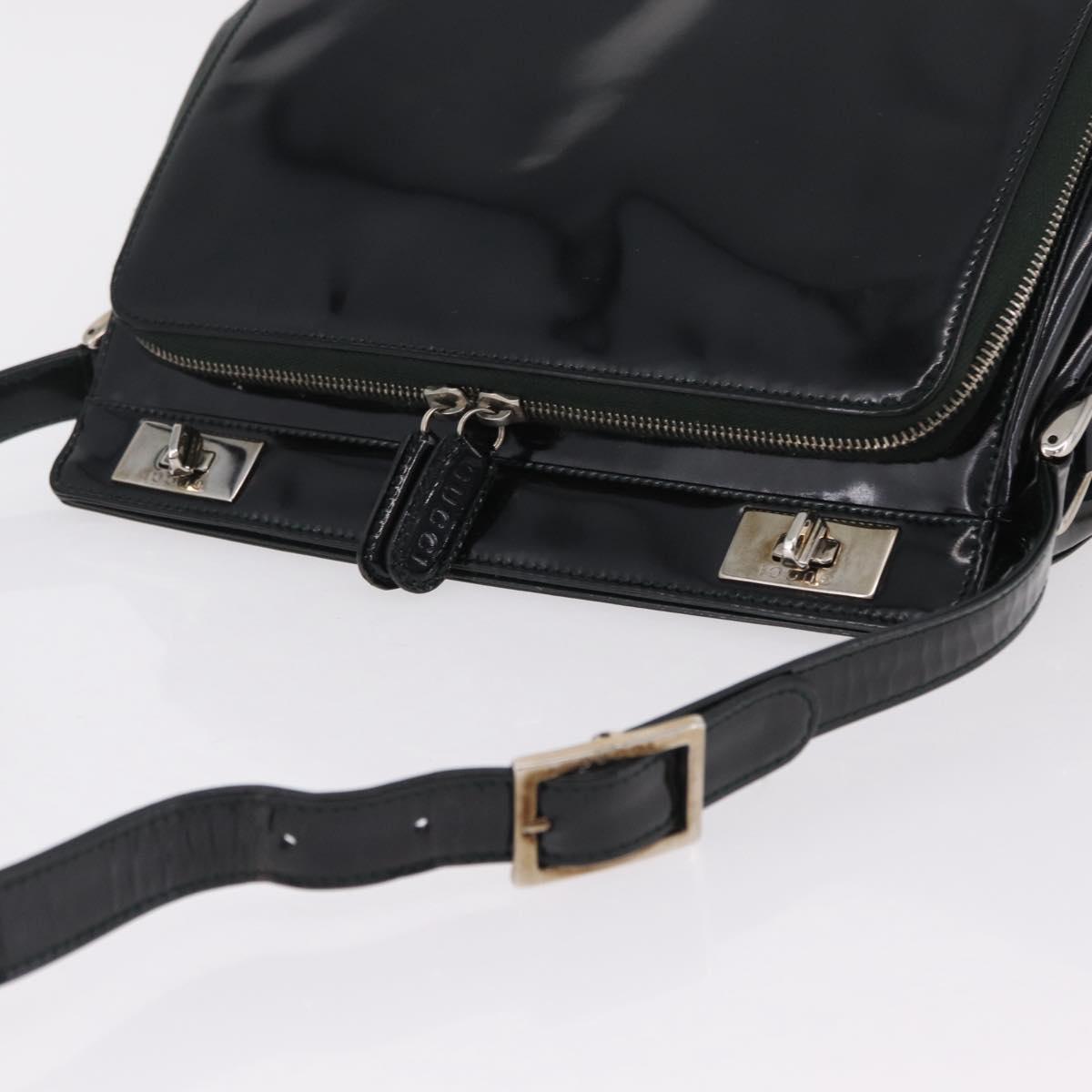 GUCCI Shoulder Bag Patent Leather Black Silver 001 2113 1677 Auth ka6380