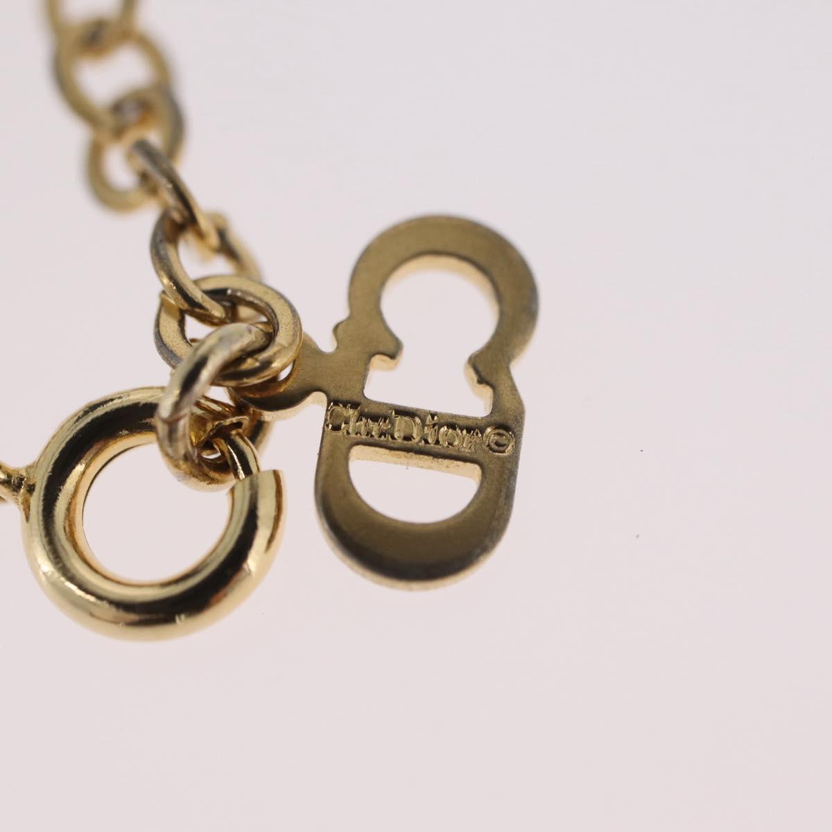 Christian Dior Rhinestone Necklace Metal Gold Tone Auth ka6383