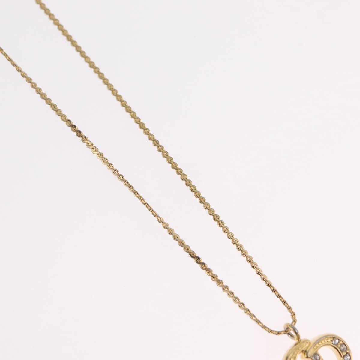Christian Dior Rhinestone Necklace Metal Gold Tone Auth ka6383