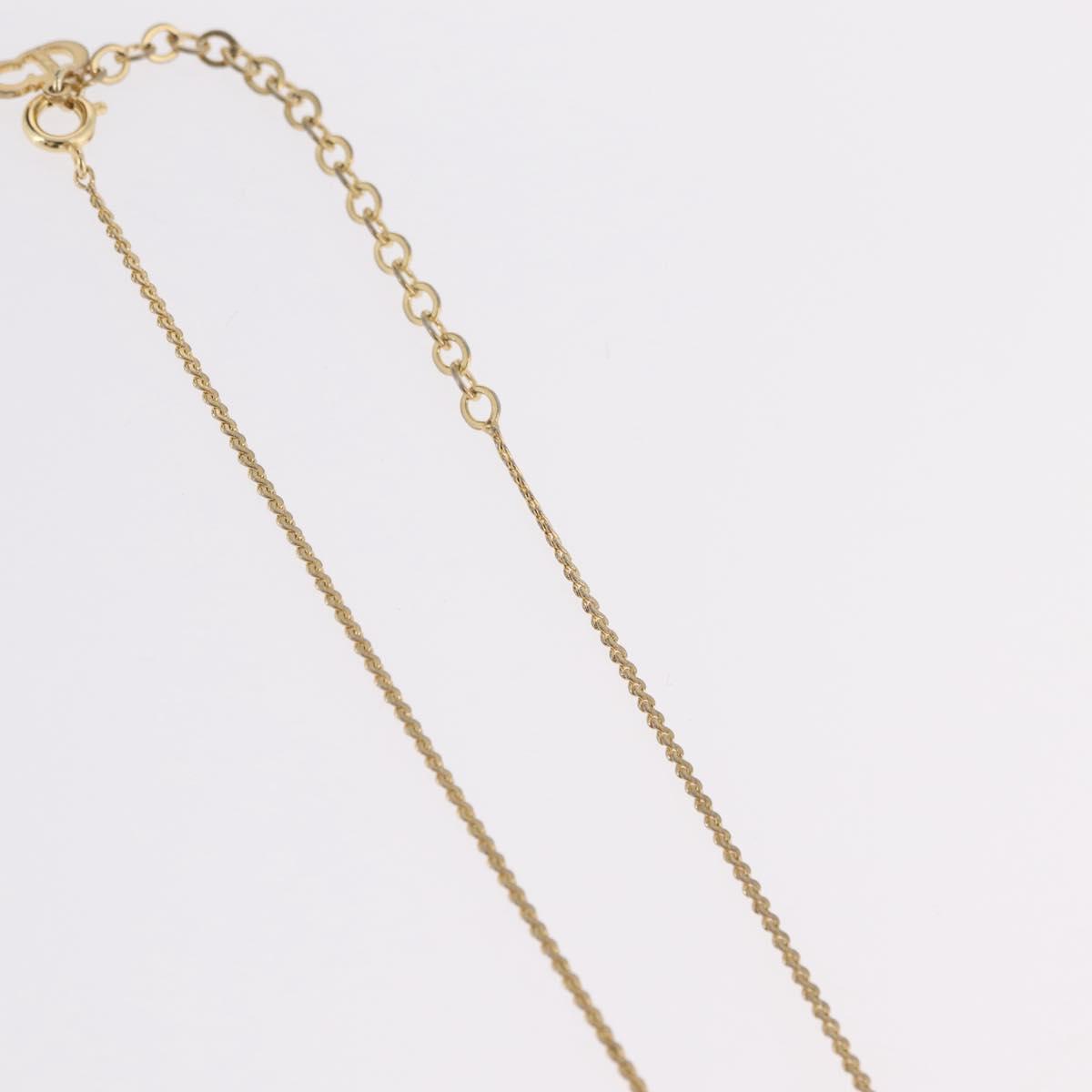 Christian Dior Rhinestone Necklace Metal Gold Tone Auth ka6383