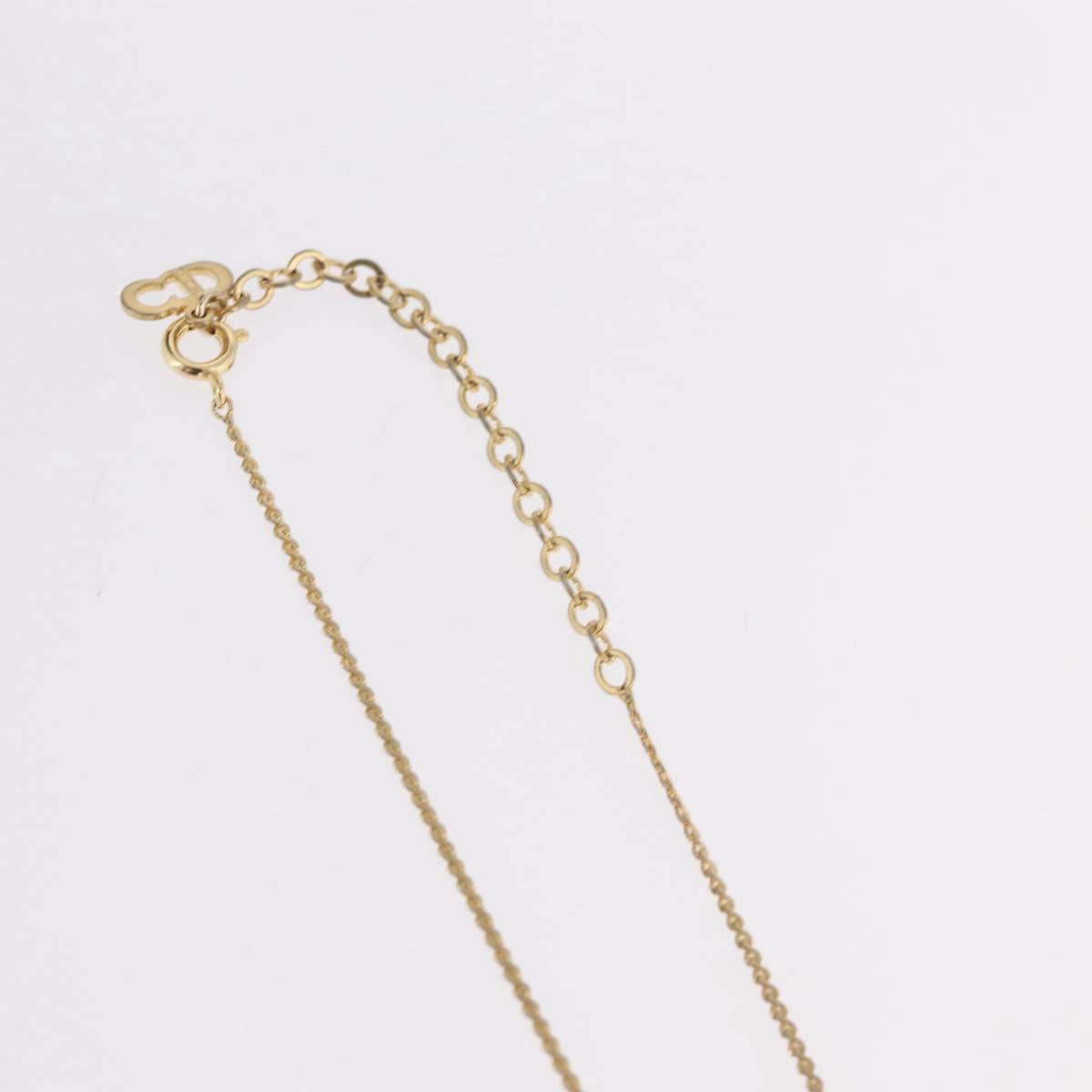 Christian Dior Rhinestone Necklace Metal Gold Tone Auth ka6383