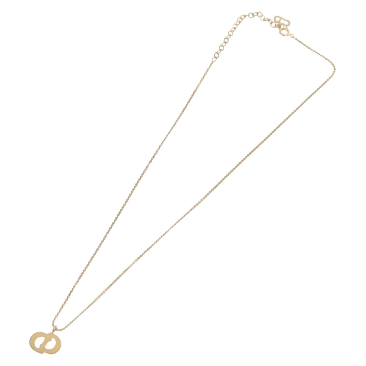Christian Dior Rhinestone Necklace Metal Gold Tone Auth ka6383