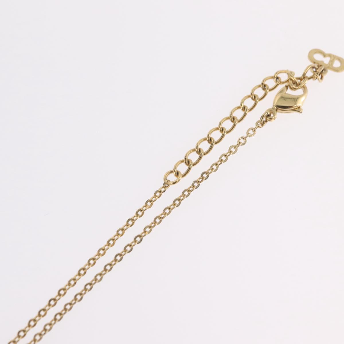 Christian Dior Rhinestone Necklace Metal Gold Tone Auth ka6386