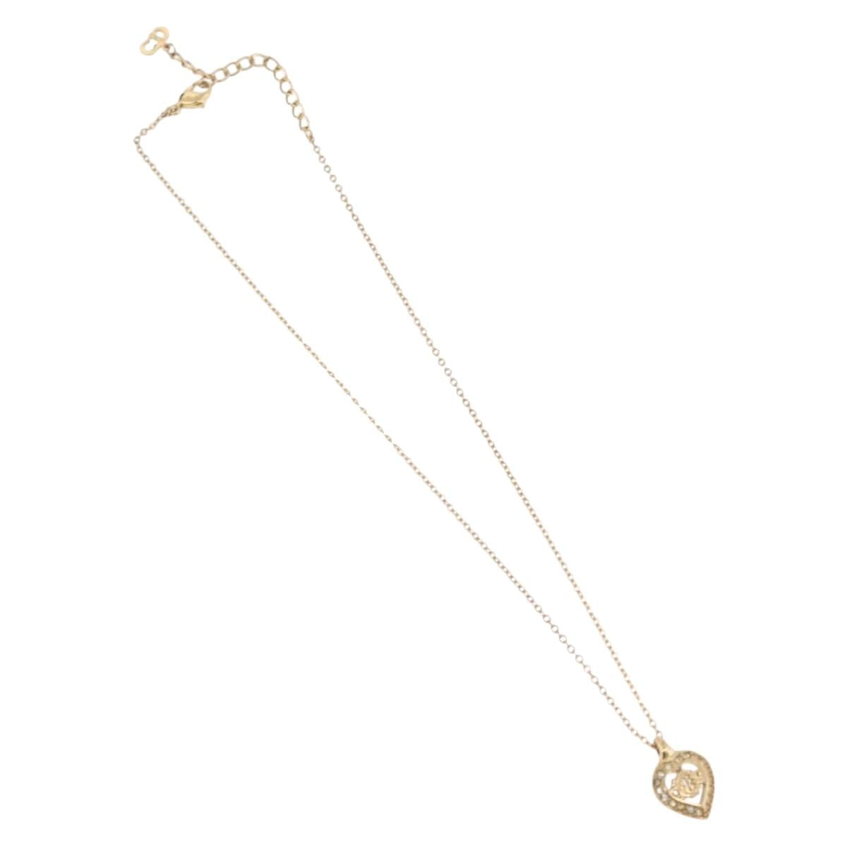 Christian Dior Rhinestone Necklace Metal Gold Tone Auth ka6386
