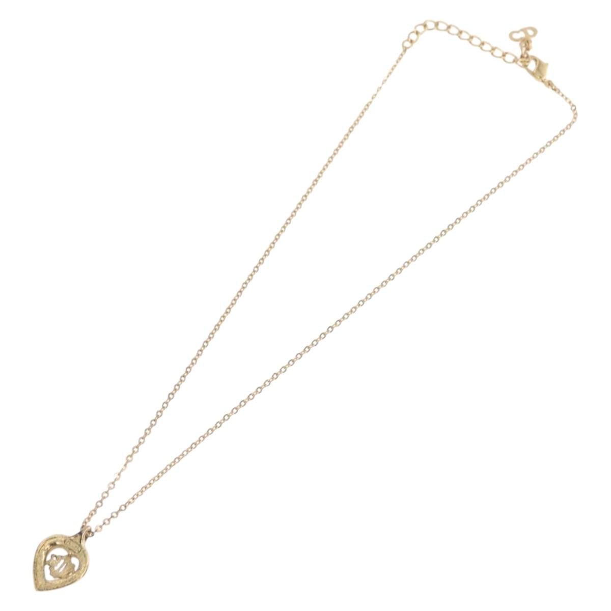 Christian Dior Rhinestone Necklace Metal Gold Tone Auth ka6386