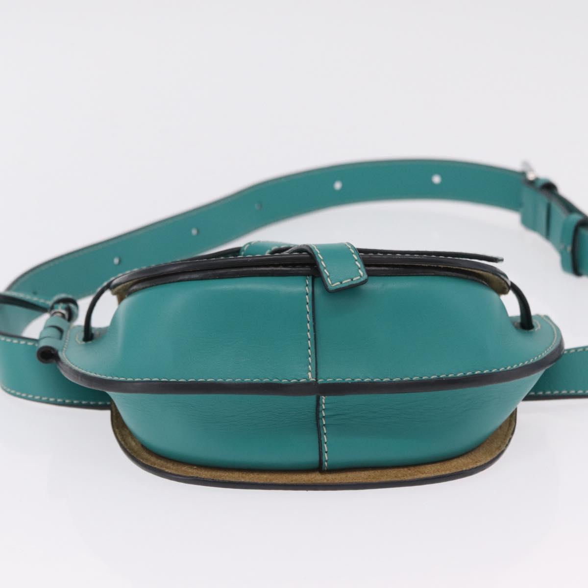 LOEWE Mini Gate Bag Shoulder Bag Leather Green Silver Auth ka6387M