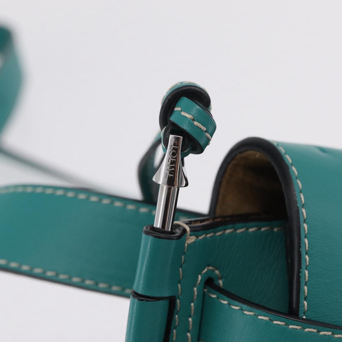 LOEWE Mini Gate Bag Shoulder Bag Leather Green Silver Auth ka6387M