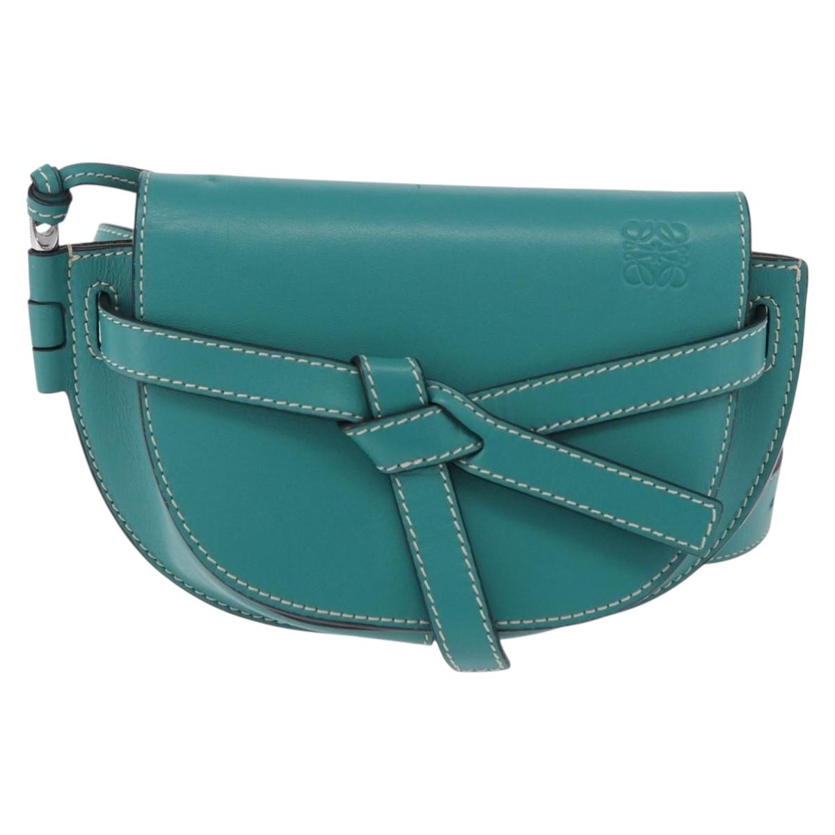 LOEWE Mini Gate Bag Shoulder Bag Leather Green Silver Auth ka6387M